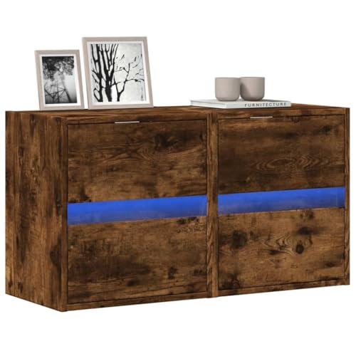 QINXIXINAIXI TV-Wandschränke LED-Beleuchtung 2 STK. Räuchereiche Sideboard Wohnzimmer HiFi Rack tv kommode Konsolentisch mit Schubladen 41x31x45 cm von QINXIXINAIXI