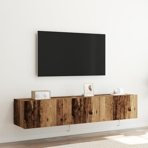 QINXIXINAIXI TV-Wandschränke mit LED-Leuchten 2 STK. Altholz wohnzimmerschrank tv unterschrank HiFi Rack tv möbel 80x35x31 cm von QINXIXINAIXI