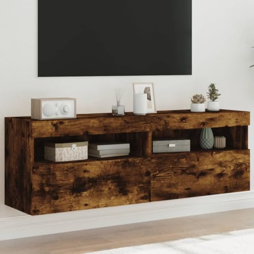 QINXIXINAIXI TV-Wandschränke mit LED-Leuchten 2 STK. Räuchereiche lowboard kommode Fernseher Tisch tv Regal 60x30x40cm von QINXIXINAIXI