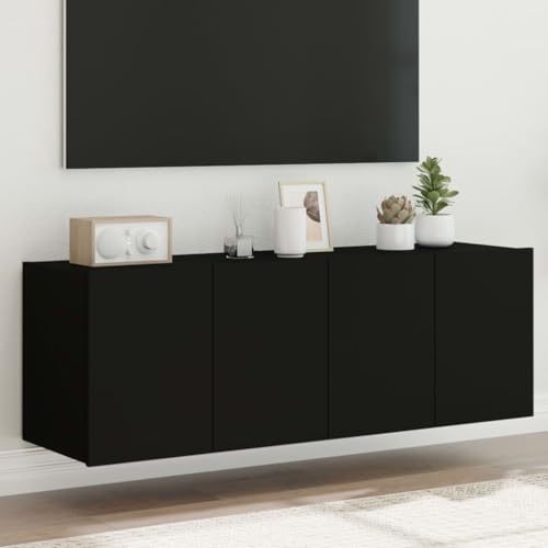 QINXIXINAIXI TV-Wandschränke mit LED-Leuchten 2 STK. Schwarz tv kommode Couchtisch HiFi Rack lowboard 60x35x41 cm von QINXIXINAIXI