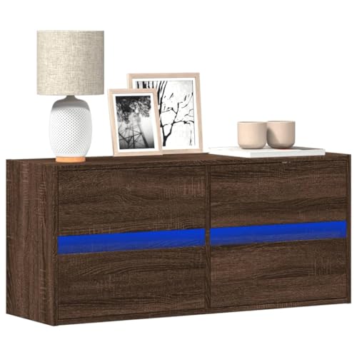QINXIXINAIXI TV-Wandschrank LED-Beleuchtung Braun Eichen-Optik wohnzimmerschrank hängeschrank tv Board Konsolentisch mit Schubladen 100x31x45 cm von QINXIXINAIXI