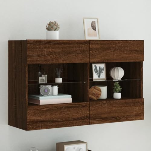 QINXIXINAIXI TV-Wandschrank mit LED-Leuchten Braun Eichen-Optik Sideboard Wohnzimmer Fernseher kommode tv Regal lowboard von QINXIXINAIXI