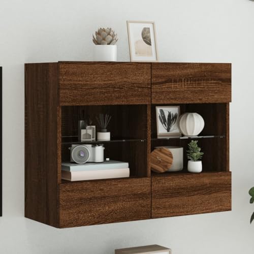 QINXIXINAIXI TV-Wandschrank mit LED-Leuchten Braun Eichen-Optik tv ständer Fernsehtisch Fernseher Tisch lowboard von QINXIXINAIXI