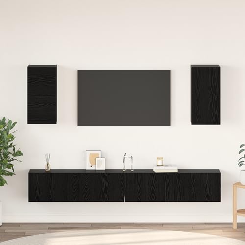 QINXIXINAIXI Wand TV Schrank mit Regal mit Speicher mit Tür 6 pcs Schwarz Eiche Holzwerkstoff kommode tv Regal HiFi Rack Sideboard hängend QINXIXINAIXI Wand TV Schrank mit Regal mit Speicher mit Tür 6 pcs Schwarz Eiche Holzwerkstoff kommode tv Regal HiFi Rack Sideboard hängend von QINXIXINAIXI