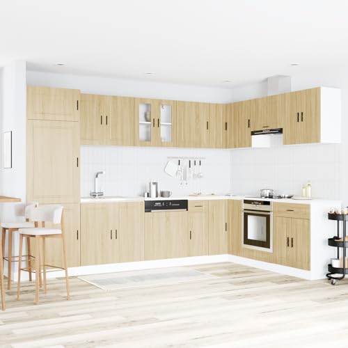 QINXIXINAIXI Waschbecken-Unterschrank Porto mit Waschbecken Sonoma Eiche Funktionaler Spülschrank mit höhenverstellbaren Füßen für Küchenorganisation 80x46x84,5 cm aus HOL von QINXIXINAIXI