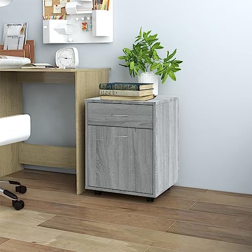 Rollschrank aus Holzwerkstoff mit 1 Fach und 1 Schublade, mobiler Aktenschrank mit feststellbaren Rollen für Ordnung am Schreibtisch von QINXIXINAIXI