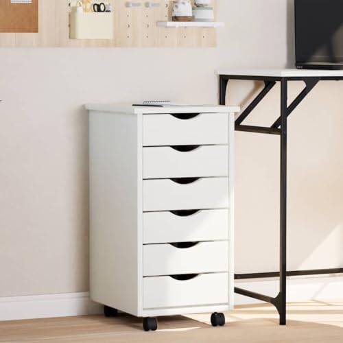 Rollschrank mit Schubladen aus massivem Kiefernholz, mobiler Aktenschrank mit Rollen für Büro, Homeoffice und Wohnbereich von QINXIXINAIXI