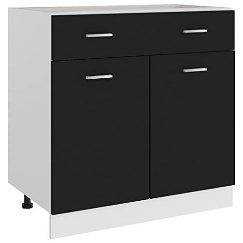 Schubunterschrank Lyon Schwarz Moderner Küchenschrank aus Eichenholz mit viel Stauraum und elegantem Design 80x46x81,5 cm Holzwerkstoff von QINXIXINAIXI
