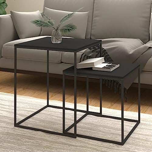 Stapelbarer Couchtisch aus Holzwerkstoff mit Eisenrahmen, 2er-Set in verschiedenen Größen für Wohnzimmer und Flur, feuchtigkeitsbeständig und stabil. Stapelbarer Couchtisch aus Holzwerkstoff mit Eisenrahmen, 2er-Set in verschiedenen Größen für Wohnzimmer und Flur, feuchtigkeitsbeständig und stabil. von QINXIXINAIXI