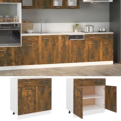 Unterschrank mit Schublade Lyon Räuchereiche Moderner Küchenschrank aus Eichenholz mit viel Stauraum und elegantem Design 80x46x81,5 cm von QINXIXINAIXI