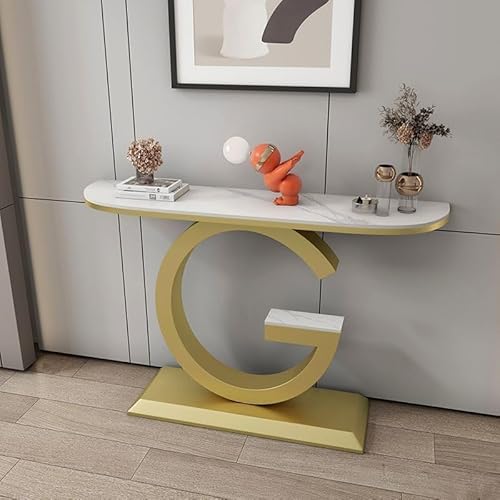 QINYUML 120cm Moderner Konsolentisch Flurtisch Marmor, Eingangstisch mit Metallgestell für Eingangsbereich, Wohnzimmer(Gold 1) von QINYUML