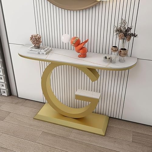 QINYUML 120cm Moderner Konsolentisch Flurtisch Marmor, Eingangstisch mit Metallgestell für Eingangsbereich, Wohnzimmer(Gold 3) von QINYUML