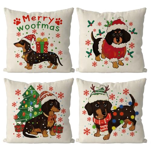 QIONG MENG Dackel-Weihnachtsdekoration, Weihnachtsdeko-Kissenbezüge, für Zuhause, Sofa, Wohnzimmer, 45,7 x 45,7 cm, 4 Stück QIONG MENG Dackel-Weihnachtsdekoration, Weihnachtsdeko-Kissenbezüge, für Zuhause, Sofa, Wohnzimmer, 45,7 x 45,7 cm, 4 Stück von QIONG MENG