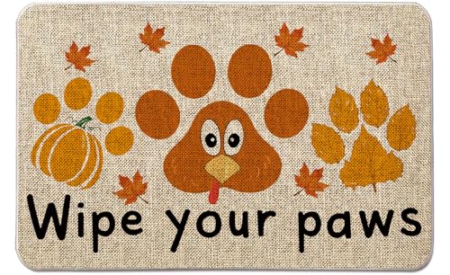 QIONG MENG Thanksgiving-Fußmatte "Wipe Your Paws", dekorative Fußmatten für den Außenbereich, Eingangsteppich, Bodenmatte, für Bauernhaus, Zuhause, Küche, 43,2 x 68,9 cm QIONG MENG Thanksgiving-Fußmatte "Wipe Your Paws", dekorative Fußmatten für den Außenbereich, Eingangsteppich, Bodenmatte, für Bauernhaus, Zuhause, Küche, 43,2 x 68,9 cm von QIONG MENG