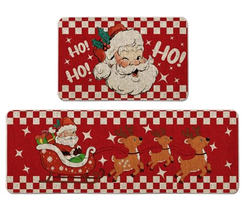 QIONG MENG Weihnachtliche Küchenmatte, Weihnachtsmann-Küchenteppich, Weihnachtsmann-Design, dekorative Bauernhaus-Bodenmatten für Zuhause, Küche, Esszimmer, Dekoration, 43,2 x 68,2 cm und 43,2 x 119,2 von QIONG MENG