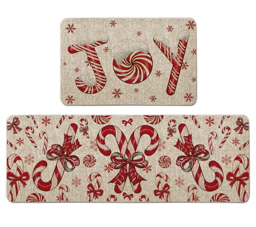 QIONG MENG Weihnachtliche Küchenteppich-Set mit 2 Stück, Weihnachtsdekoration, Bauernhaus-Bodenmatten für Zuhause, Küche, Esszimmer, Dekoration, 43,2 x 68,2 cm und 43,2 x 119,2 cm von QIONG MENG