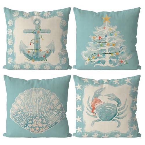 QIONG MENG Weihnachts-Kissenbezüge, Küstenstrand, Weihnachtsdekoration, für Zuhause, Sofa, Wohnzimmer, dekorativer Kissenbezug, 45,7 x 45,7 cm, 4 Stück QIONG MENG Weihnachts-Kissenbezüge, Küstenstrand, Weihnachtsdekoration, für Zuhause, Sofa, Wohnzimmer, dekorativer Kissenbezug, 45,7 x 45,7 cm, 4 Stück von QIONG MENG
