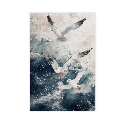 QIOTBVV Leinwandposter Möwen in Wellen, Schlafzimmerdekoration, Landschaft, Büro, Raumdekoration, Geschenk, 50 x 75 cm QIOTBVV Leinwandposter Möwen in Wellen, Schlafzimmerdekoration, Landschaft, Büro, Raumdekoration, Geschenk, 50 x 75 cm von QIOTBVV