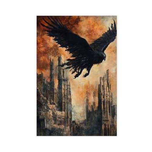 QIOTBVV Leinwandposter Rabe über Ruinen Schlafzimmer Dekor Landschaft Büro Zimmer Dekor Geschenk 50 x 75 cm QIOTBVV Leinwandposter Rabe über Ruinen Schlafzimmer Dekor Landschaft Büro Zimmer Dekor Geschenk 50 x 75 cm von QIOTBVV
