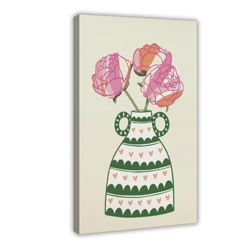 QIOTBVV Pfingstrosen gestreifte Blumenvase, Leinwand, Poster, Schlafzimmer, Dekoration, Landschaft, Büro, Raumdekoration, Geschenk, 30 x 45 cm von QIOTBVV