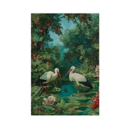 QIOTBVV Romantisches Storch-Teich-Leinwand-Poster, Schlafzimmer, Dekoration, Landschaft, Büro, Raumdekoration, Geschenk, 30 x 45 cm QIOTBVV Romantisches Storch-Teich-Leinwand-Poster, Schlafzimmer, Dekoration, Landschaft, Büro, Raumdekoration, Geschenk, 30 x 45 cm von QIOTBVV