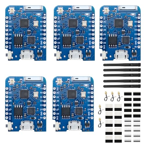 5 Stück ESP8266 Modul,ESP8266 Pro 4 MB NodeMcu WLAN-Entwicklungsboard basierend auf ESP8266-Serie Antenne ESP8266EX CP2104 WiFi-Modul für Arduino(Entwicklungsplatine + Antenne 32 MBIT = 4 MB) von QIQIAZI