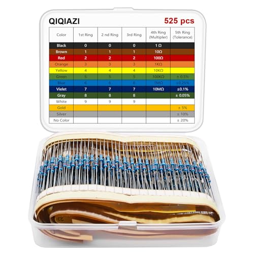 525 Stück Widerstände Sortiment Kit,QIQIAZI Widerstand Set 1/4W Metallfilm 0 Ohm -1M Ohm Widerstände Set ci-Module Kompatibel mit Arduino von QIQIAZI