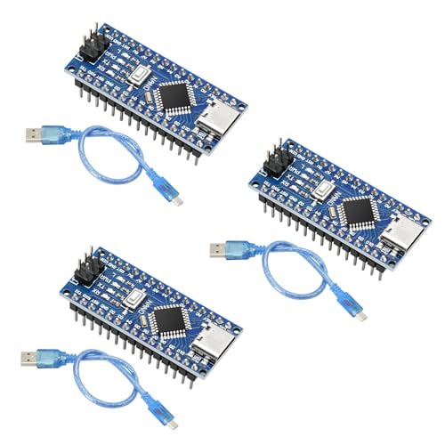 Nano Entwicklungsboard mit USB Kabel,QIQIAZI Nano V3 Modul mit Chip CH340,Nano-V3 Entwicklungsplatine mit Type-C Stecker 5V 16M 328P Microcontroller Kompatibel mit Arduino Nano(3 Stück) von QIQIAZI
