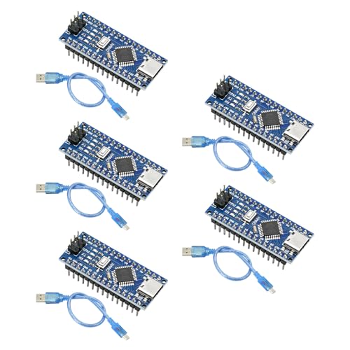 Nano Entwicklungsboard mit USB Kabel,QIQIAZI Nano V3 Modul mit Chip CH340,Nano-V3 Entwicklungsplatine mit Type-C Stecker 5V 16M 328P Microcontroller Kompatibel mit Arduino Nano(5 Stück) von QIQIAZI
