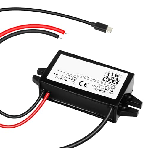 QIQIAZI DC 12V auf 5V 3A Spannungswandler, DC-DC Abwärtswandler USB-C Wasserdichtes Step-Down-Netzteil Modul, Buck Converter Netzteil Konverter Kompatibel mit Raspberry Pi 4, Cellphone,Auto von QIQIAZI