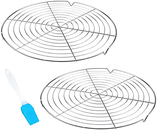 QIQN Abkühlgitter Kuchengitter Auskühlgitter Rund 2 Stück Verchromt Metall Gleichmäßiges und Schnelles Auskühlen Ø 30,5 cm mit Silikonbürste von QIQN