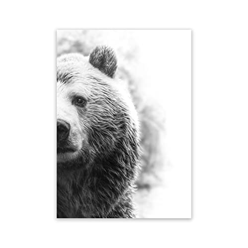 QITEX Abstrakte Bilder Schwarz-Weiß-Bär Wildnis Tierfotografie Poster Moderne minimalistische Grizzly Bär Print Leinwand Bild Home Room Deko 40x60cm ohne Rahmen von QITEX