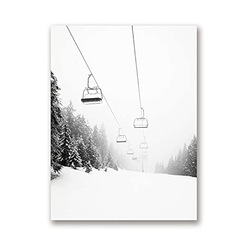 QITEX Aesthetic Room Decor Moderne Skireise Seilbahn Poster Druck Schneeszene Landschaft Leinwand Malerei Bild Wohnzimmer Schlafzimmer 30x40cm Kein Rahmen von QITEX