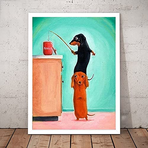 QITEX Bilder Leinwand Dackel Wurst Hund Wandkunst Leinwand Malerei Lustiges Haustier Hund Tier Poster Drucke für Wohnzimmer Barbershop Home Decor 30x40cm Kein Rahmen von QITEX