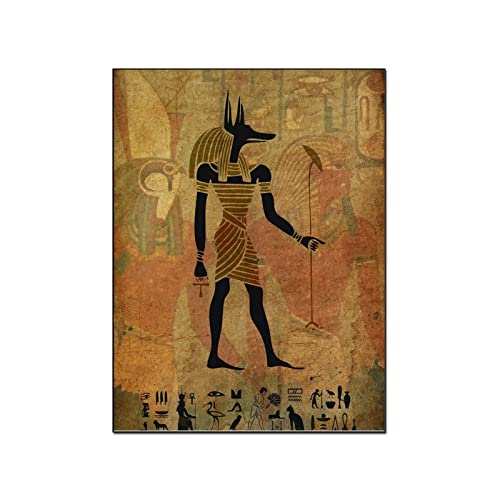 QITEX Bilder Wanddeko Altägyptische Hieroglyphen Poster Anubis Sensenmann GemäldeDeco Raum Ästhetik Vintage Poster Leinwand Bild Wand Gemälde Poster 40x60cm (Kein Rahmen) von QITEX