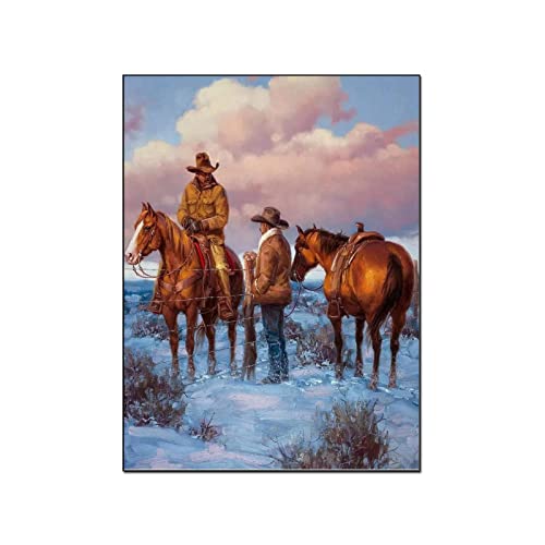 QITEX Bilder Wohnzimmer 40x60cm Kein Rahmen Cowboy Western Dekoratives Pferd Western Bild Cowboy Bild Wild Native American GemäldeLeinwand Poster Kunstdruckee Bild von QITEX