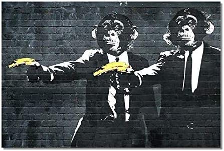 QITEX Bilder Wohnzimmer 50x70cm (Kein Rahmen) Graffiti Gemälde Tiere Lustige Affen mit Banane Leinwand Bild an der Wand Poster Kunstdruckee Wandbilder Kinder Zimmer Dekor von QITEX
