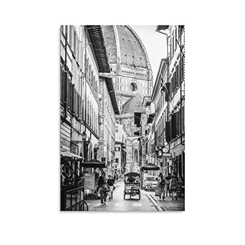 QITEX Bilder Wohnzimmer Florenz Architektur Italien Schwarz Weiße Leinwand Poster Schlafzimmer Dekor Sport Landschaft Büroraum Dekor Geschenk Leinwand Poster Wandkunst 40x60cm Kein Rahmen von QITEX