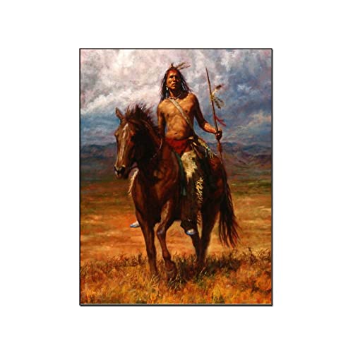 QITEX Bilder auf Leinwand Raumdekorationen Poster Indianer Indianer Krieger Landschaft Gemälde Wanddekor Wandbilder Leinwand Kunstdruckee leinwand bilder 30x40cm(Kein Rahmen) von QITEX