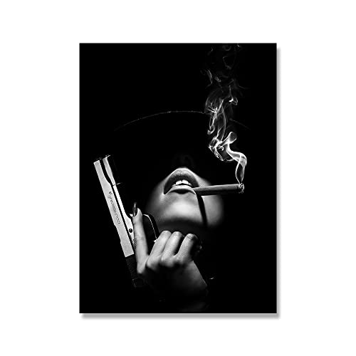 QITEX Kunstdruck auf Leinwand 30x40cm (Kein Rahmen) Schwarz Weiße Frauen rauchen und haben Waffen Wand Bilder Leinwand Gemälde poster & kunstdrucke Moderne Pop GemäldeDrucke Wanddekoration von QITEX