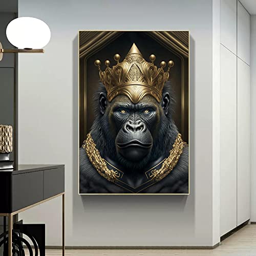 QITEX Kunstdruck auf Leinwand 40x60cm (Kein Rahmen) Drucke auf Leinwand Gorilla mit goldener Krone Gemälde Wand Bilder poster & kunstdrucke Bild Sofa Hintergrund Wohnkultur von QITEX