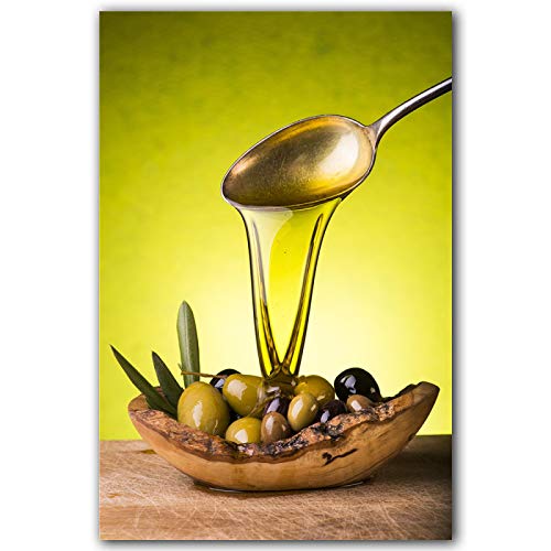 QITEX Leinwand Bilder (30x40cm) Kein Rahmen Leinwandbild Olivenöl und frische Oliven Wand Bilder Poster & Kunstdruckee Bild Küche Wohnzimmer Wohnkultur von QITEX