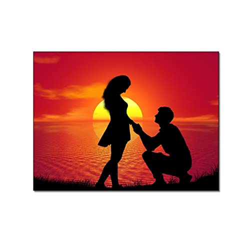 QITEX Leinwand Bilder 30x40cm (Kein Rahmen) Romantische Gemälde Poster Paare bei Sonnenuntergang Wanddekor Wandbilder Leinwanddrucke Schlafzimmer Dekorationen leinwand bilder Wand Bilder Poster von QITEX