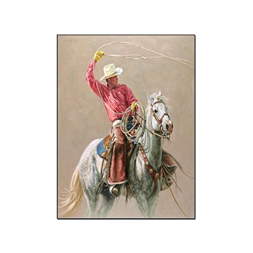 QITEX Leinwand Bilder Cowboy GemäldePoster Western GemäldeCowboy Reiten Gemälde Leinwand Bild Wand Bilder Poster für Schlafzimmer Wohnzimmer Dekor 40x60cm(Kein Rahmen) von QITEX