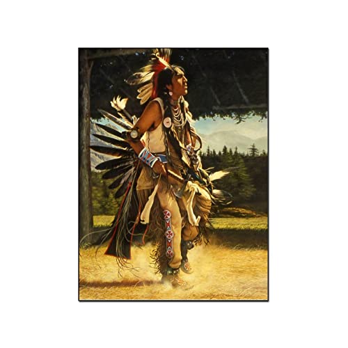QITEX Leinwand Bilder Groß Wohnzimmer Poster Afroamerikaner Indianer Indianer Tanz Wandkunst Ethnische Malerei Leinwanddrucke für Büro Küche Dekor 40x60cm (Kein Rahmen) von QITEX
