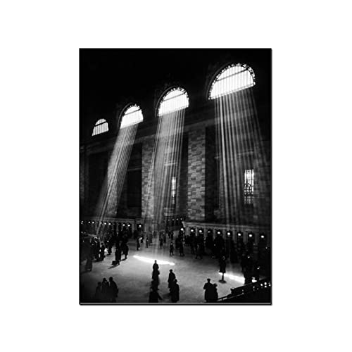 QITEX Leinwand Bilder poster & kunstdrucke Grand Central Station Poster Schwarz-Weiß-Fotografie Wand Bilder Vintage New York Poster Leinwanddrucke für Wanddekoration 50x70cm (Ungerahmt) von QITEX