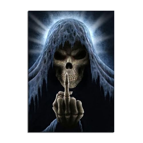 QITEX Moderne Bilder Wohnzimmer 30x40cm (Kein Rahmen) Totenkopf Sensenmann Erigierter Mittelfinger Leinwand Bild poster & kunstdrucke Horrorbild für Wohnzimmer Dekor von QITEX