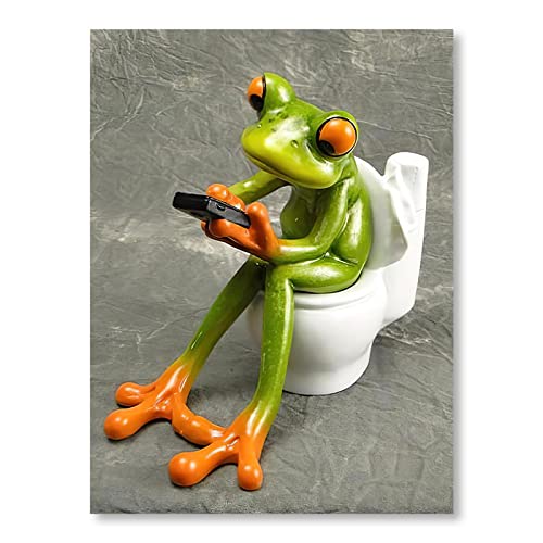 QITEX Wandbild Wohnzimmer 30x40cm (Kein Rahmen) Lustiger grüner Frosch sitzt auf der Toilette Leinwand Bild Moderne Tier Bilder Bilder für Badezimmer Hotel Home Dekorativ von QITEX