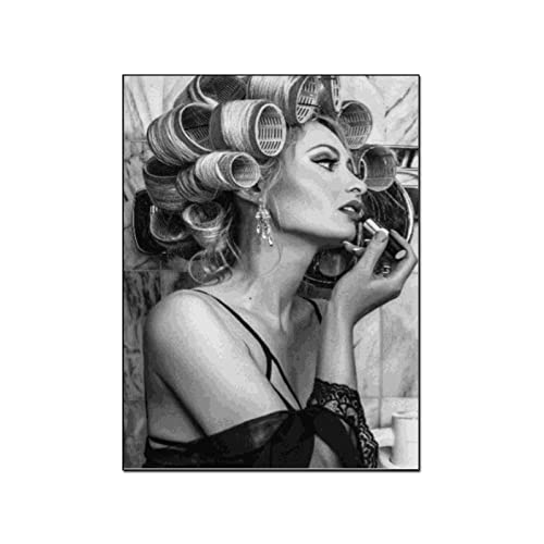 QITEX Wandbilder Wohnzimmer Schwarz-Weiß Poster Retro Friseursalon Retro Frisur Locken Beauty Curler Wanddekor Raumdekor Poster Leinwand Wand Bilder Kunstdruckee 30x40cm(Kein Rahmen) von QITEX