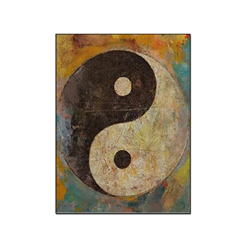 QITEX Wanddeko Schlafzimmer 40x60cm Kein Rahmen Poster Yin und Yang Schwarz-Weiß Wandkunst Vintage Moderne Wandkunst Taoistische Philosophie Spirituelles Bild Leinwand Kunstdruckee Bilder von QITEX